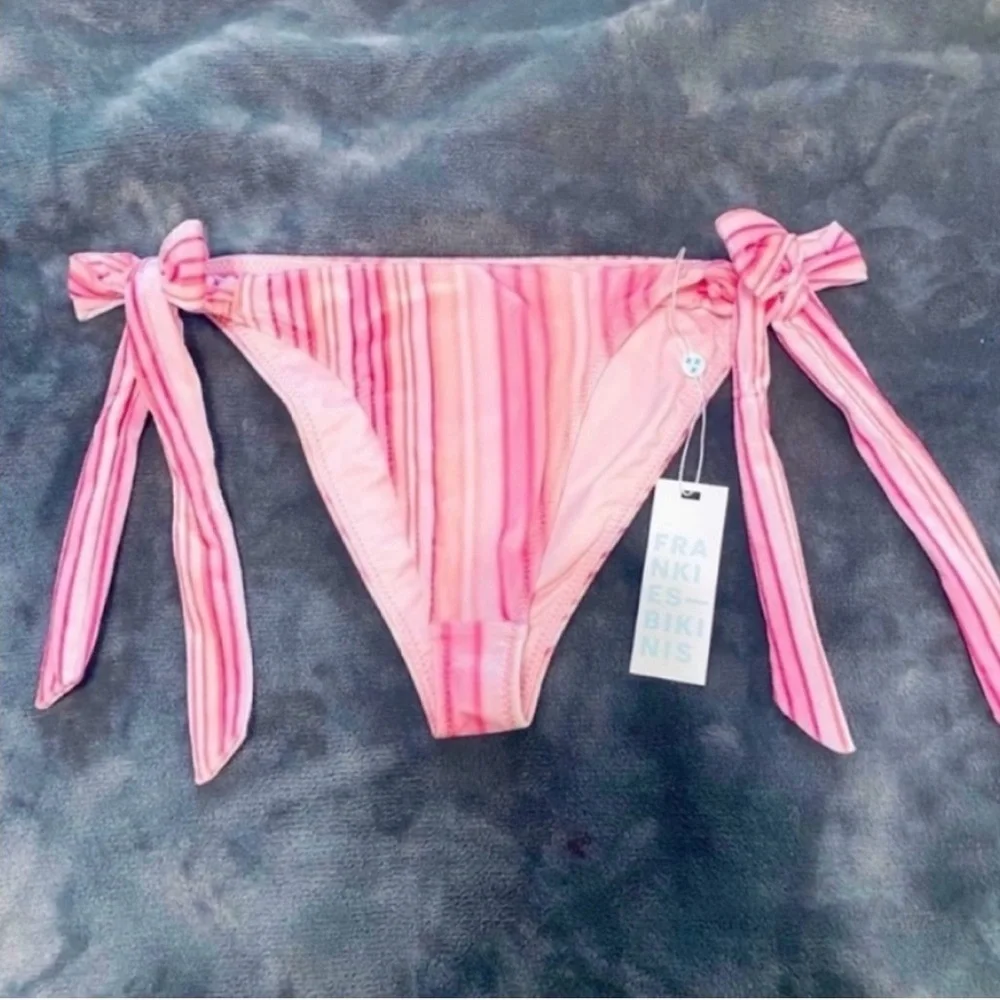 Frankies Bikinis Harlow Velvet Pink Stripe Bikini Bottom NWT L